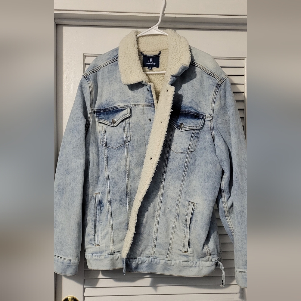 George Light Blue Denim Jacket with Sherpa Collar